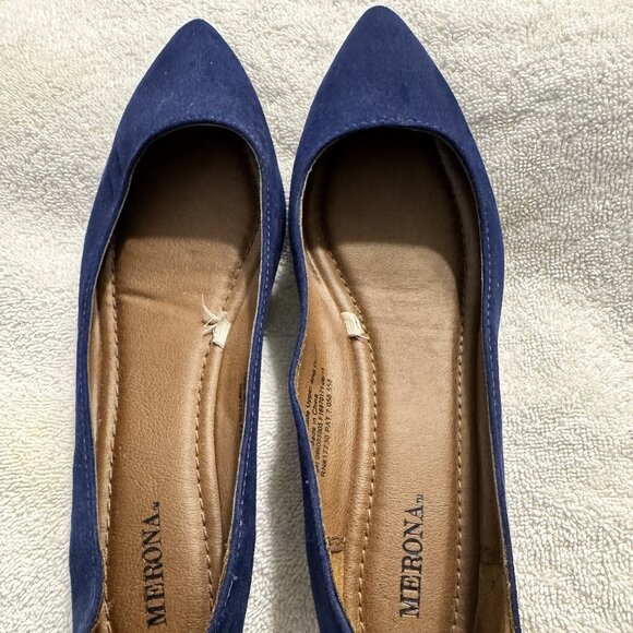 MERONA — Navy Blue Pointed-Toe Suede Flats • 8 1/2 - Picture 2 of 7